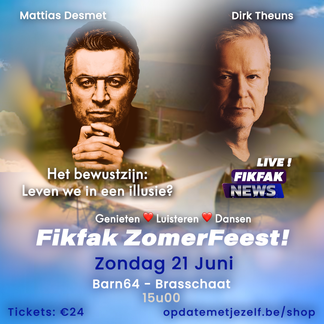 Poster voor het Fikfak Zomerfeest met Mattias Desmet en Dirk Theuns